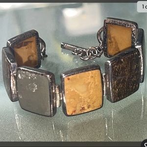 Silpada Retired Multi Stone Bracelet. Sterling with Pyrite, Bronzite , Yellow